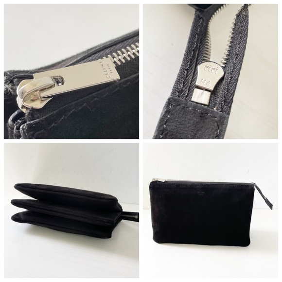 Celine black nappa suede leather trio zip pouch clutch vintage rare dustbag - Picture 3 of 9